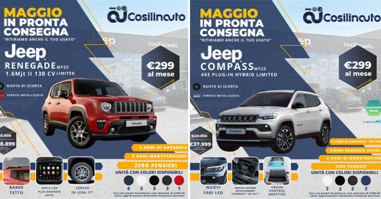 cosilinauto promo jeep compass e renegade maggio 23 fb